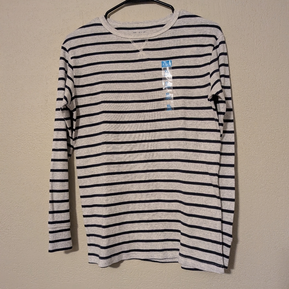 Navy and Grey Striped Long Sleeve Tee